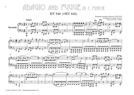 Mozart: Adagio & Fugue KV 546 (+KV 426) for Piano Duet (4 hands)