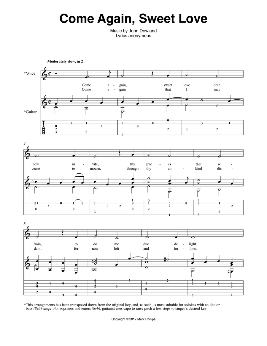 Come Again, Sweet Love Come Again, Sweet Love Classical Guitar scores gallery preview page 1