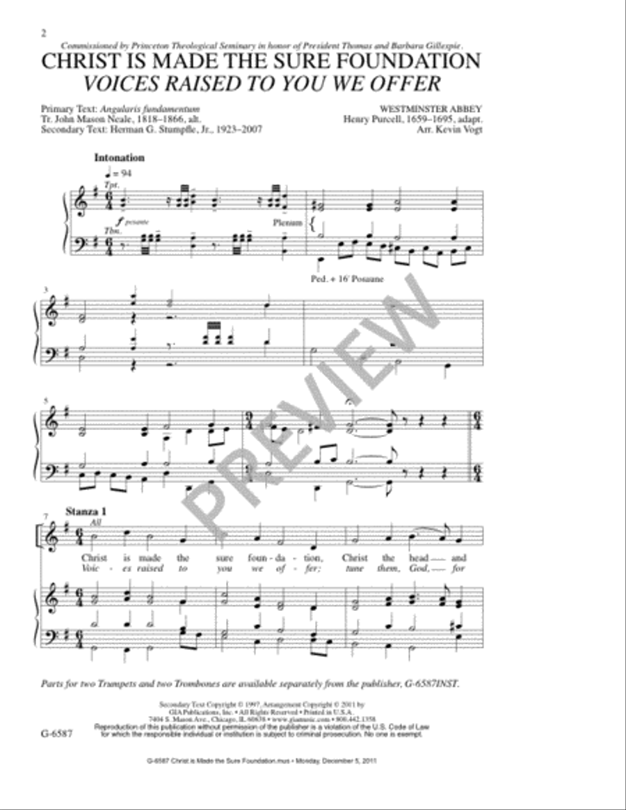 Christ Is Made the Sure Foundation / Voices Raised to You We Offer 4-Part scores gallery preview page 2