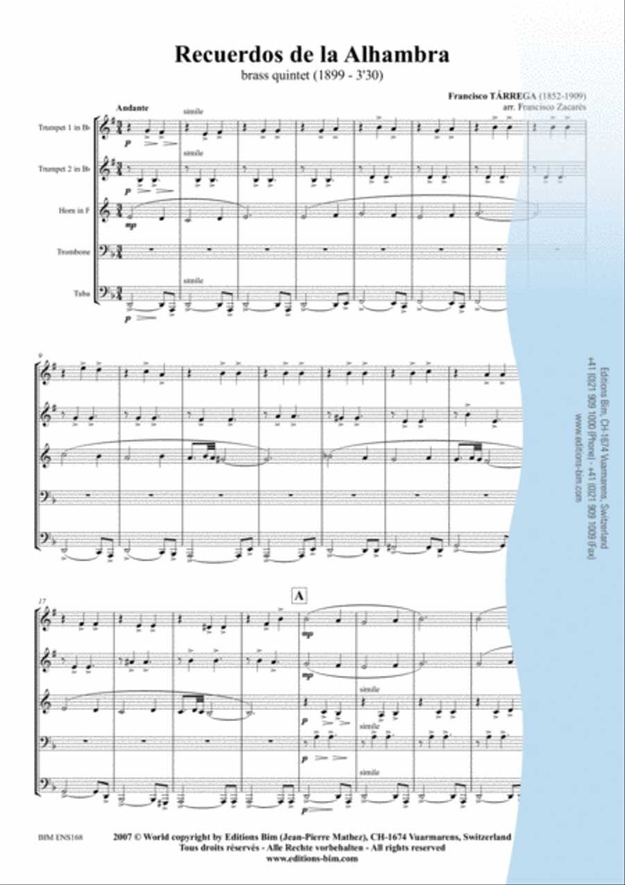 Recuerdos de La Alhambra Recuerdos de La Alhambra Brass Quintet scores gallery preview page 2