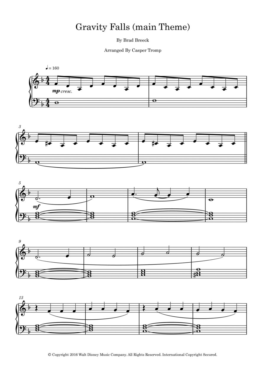 Gravity Falls (main Theme) Piano Solo scores gallery preview page 1