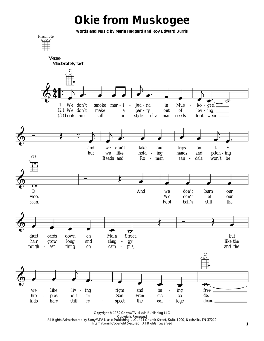 Okie From Muskogee Ukulele scores gallery preview page 1