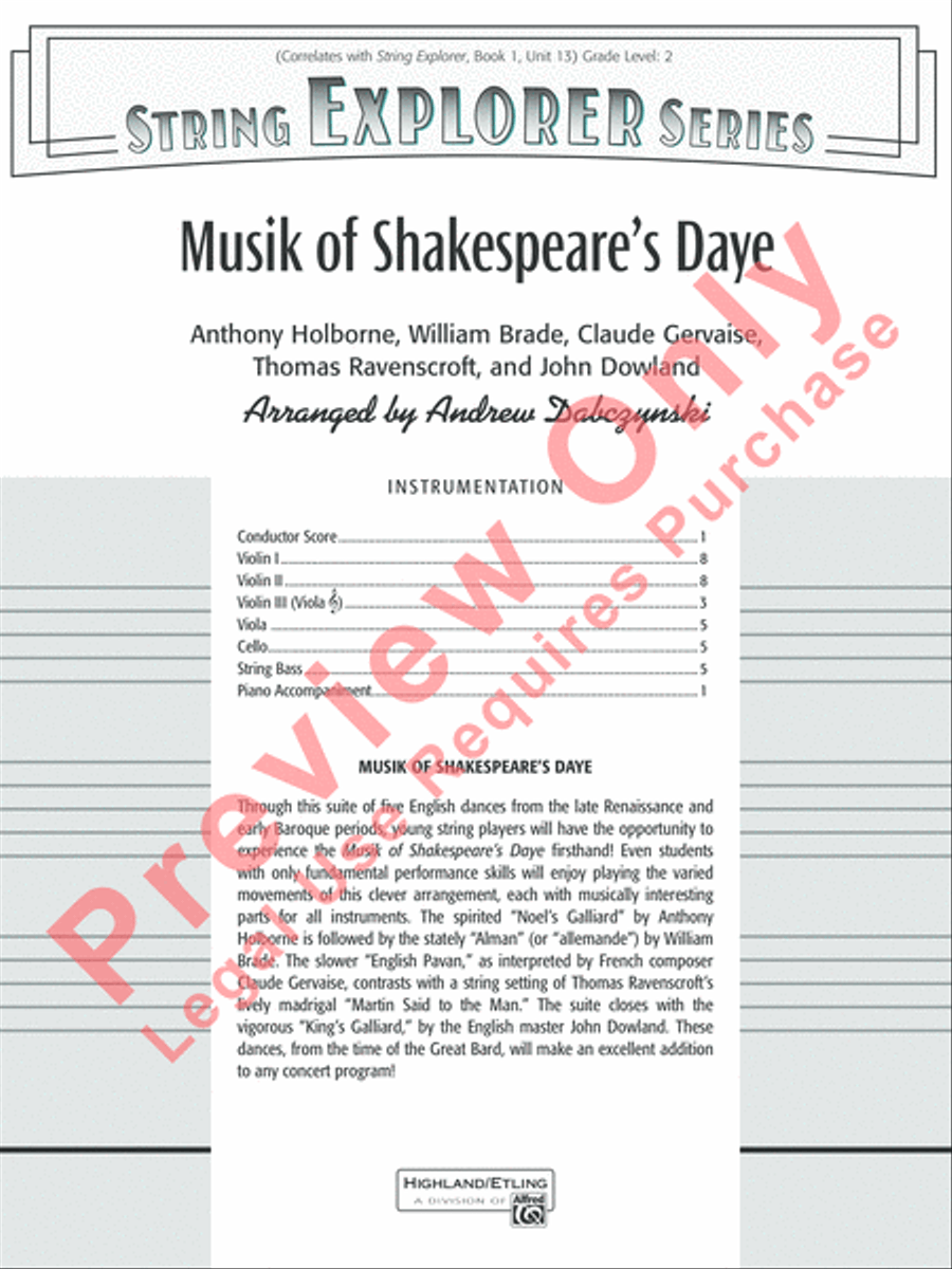 Musik of Shakespeare's Daye String Orchestra scores gallery preview page 2