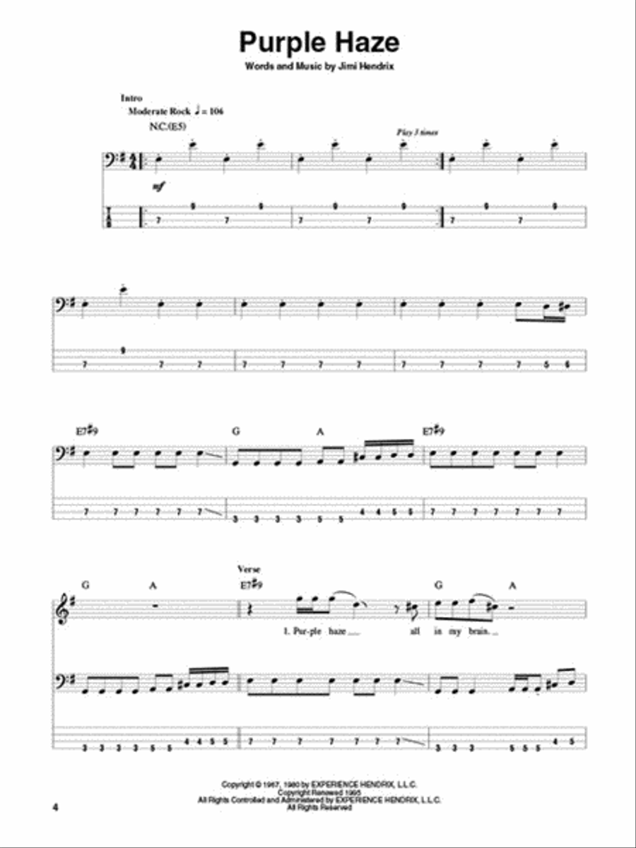 Jimi Hendrix – Smash Hits Bass Guitar Tablature scores gallery preview page 3