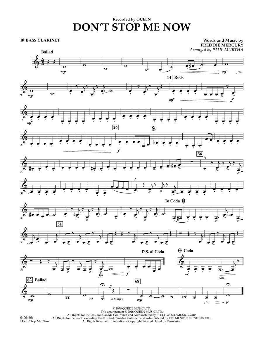 Don't Stop Me Now - Bb Bass Clarinet Concert Band scores gallery preview page 1
