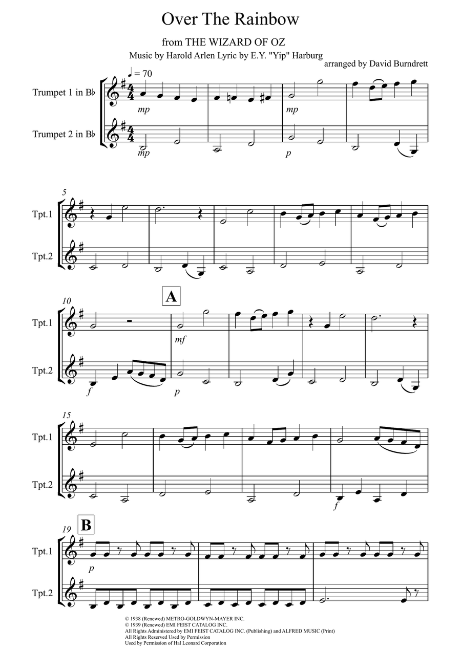 Over The Rainbow (from The Wizard Of Oz) Trumpet Solo scores gallery preview page 1