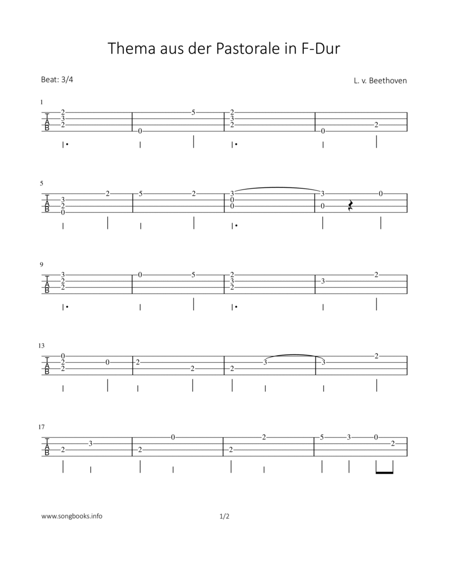 Thema aus der Pastorale in F-Dur Chamber Music scores gallery preview page 1