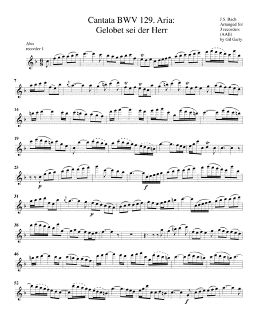 Aria: Gelobet sei der Herr from Cantata BWV 129 (arrangement for 3 recorders) Recorder scores gallery preview page 5