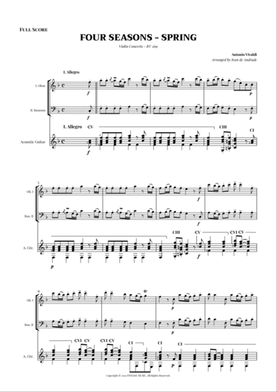 TRIO - Four Seasons Spring (Allegro) for OBOE, BASSOON and ACOUSTIC GUITAR - F Major Small Ensemble scores gallery preview page 3