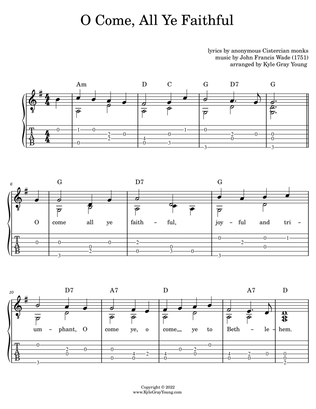 Book cover for O Come, All Ye Faithful (easy fingerstyle guitar tablature)