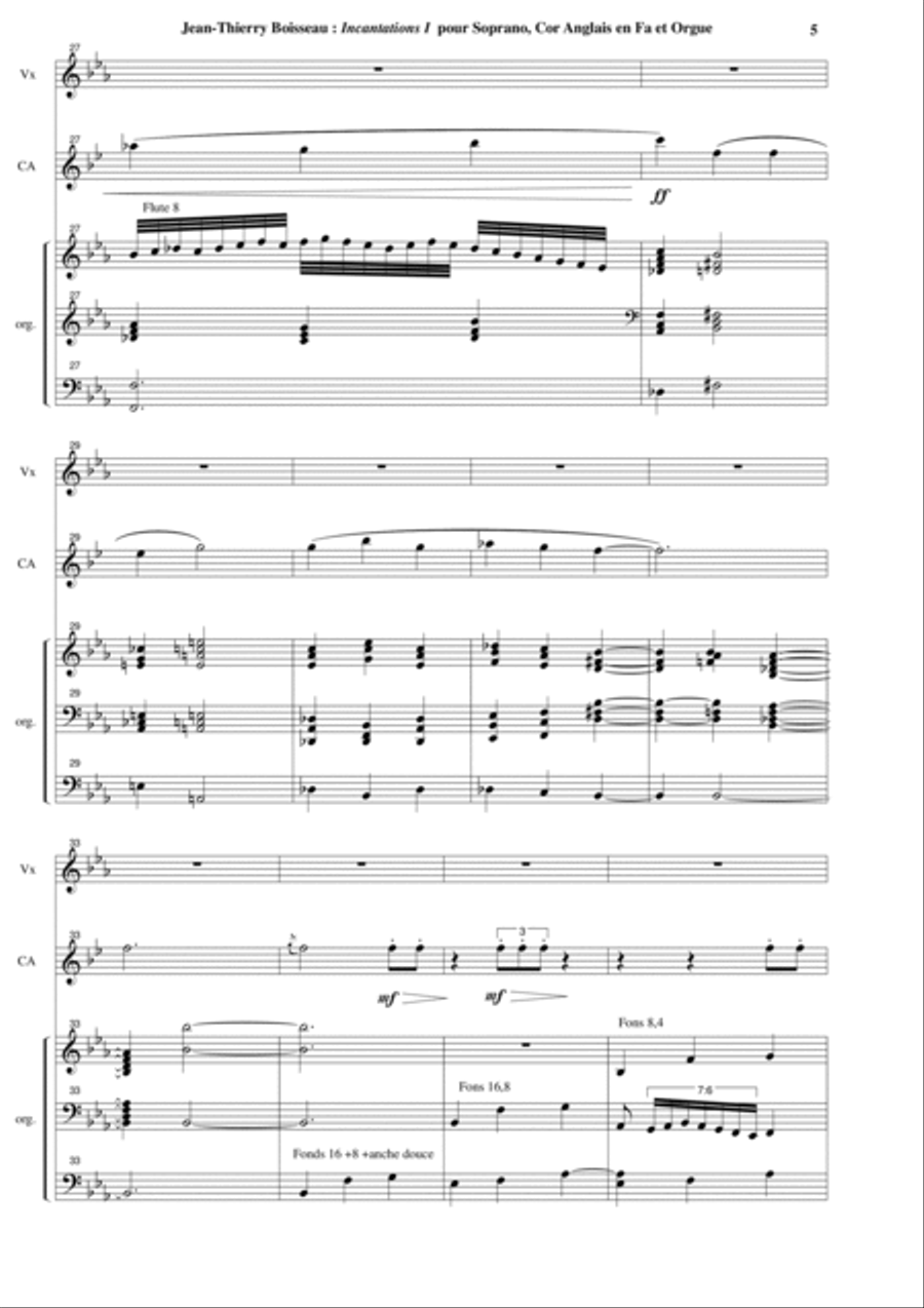 Jean-Thierry Boisseau: Incanations 1 on Ave Maris Stella for soprano, english horn in F and organ Small Ensemble scores gallery preview page 5