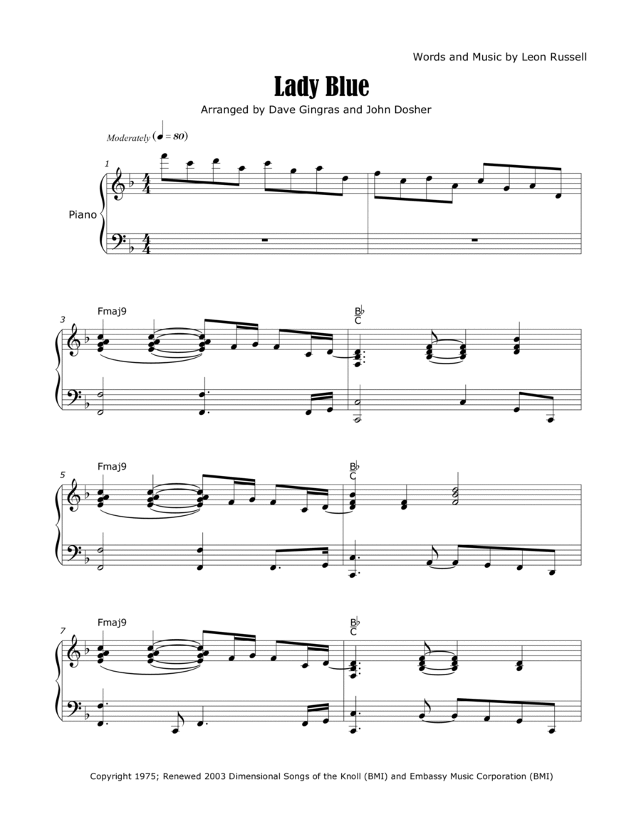 Lady Blue Lady Blue Voice scores gallery preview page 1