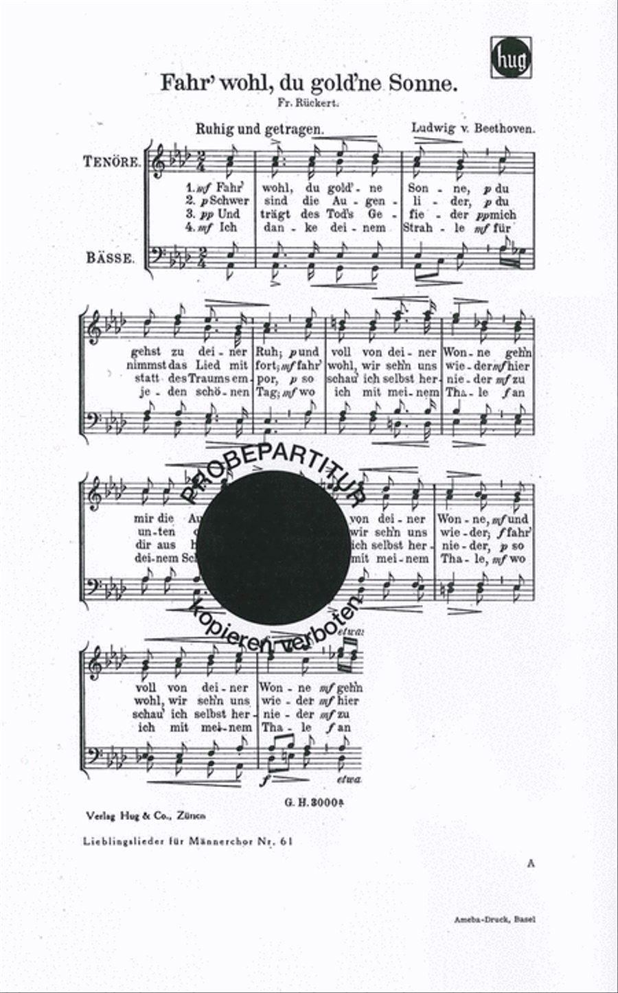 Fahr wohl du goldne Sonne Men's Choir scores gallery preview page 1