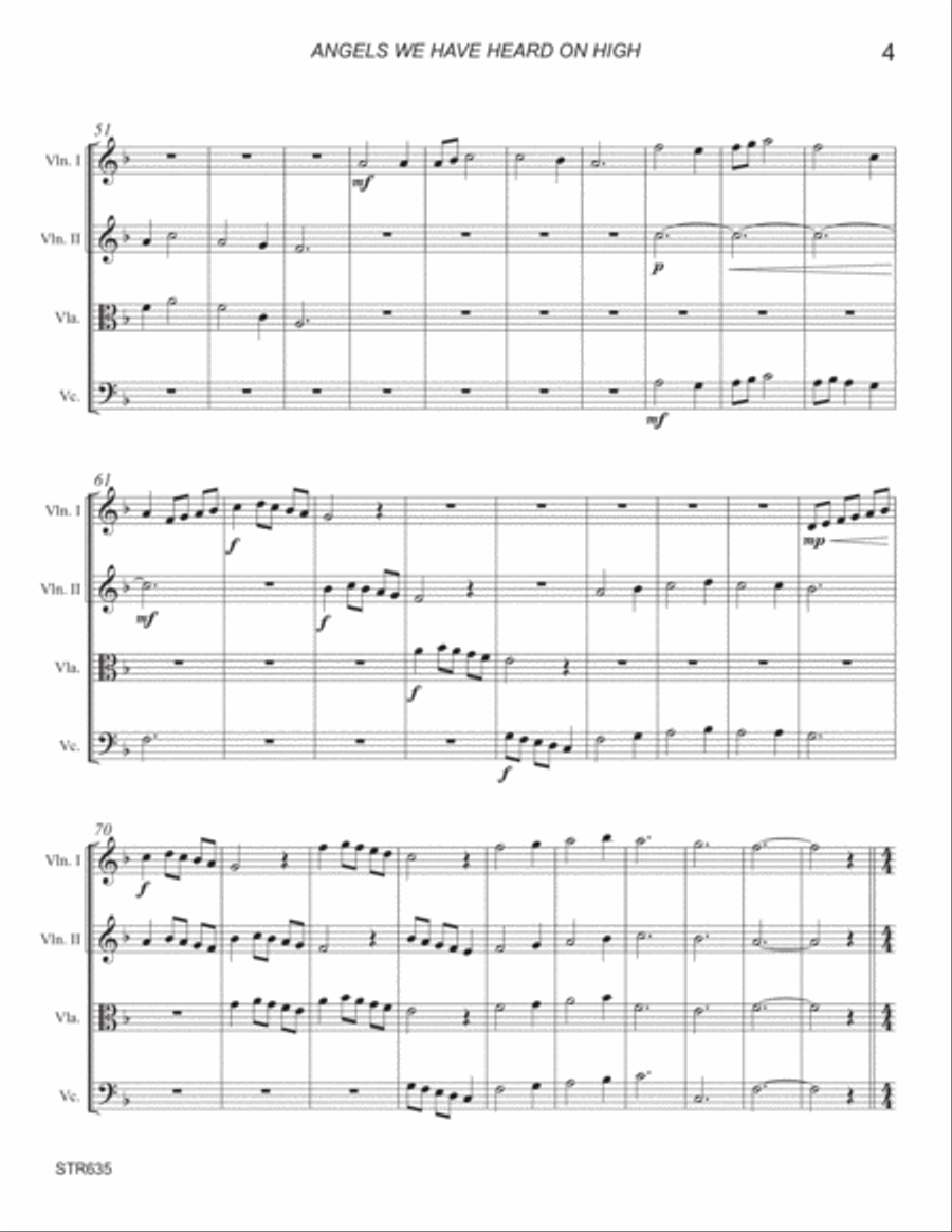 ANGELS WE HAVE HEARD ON HIGH - String Quartet (unaccompanied) - Grade 3 String Quartet scores gallery preview page 4