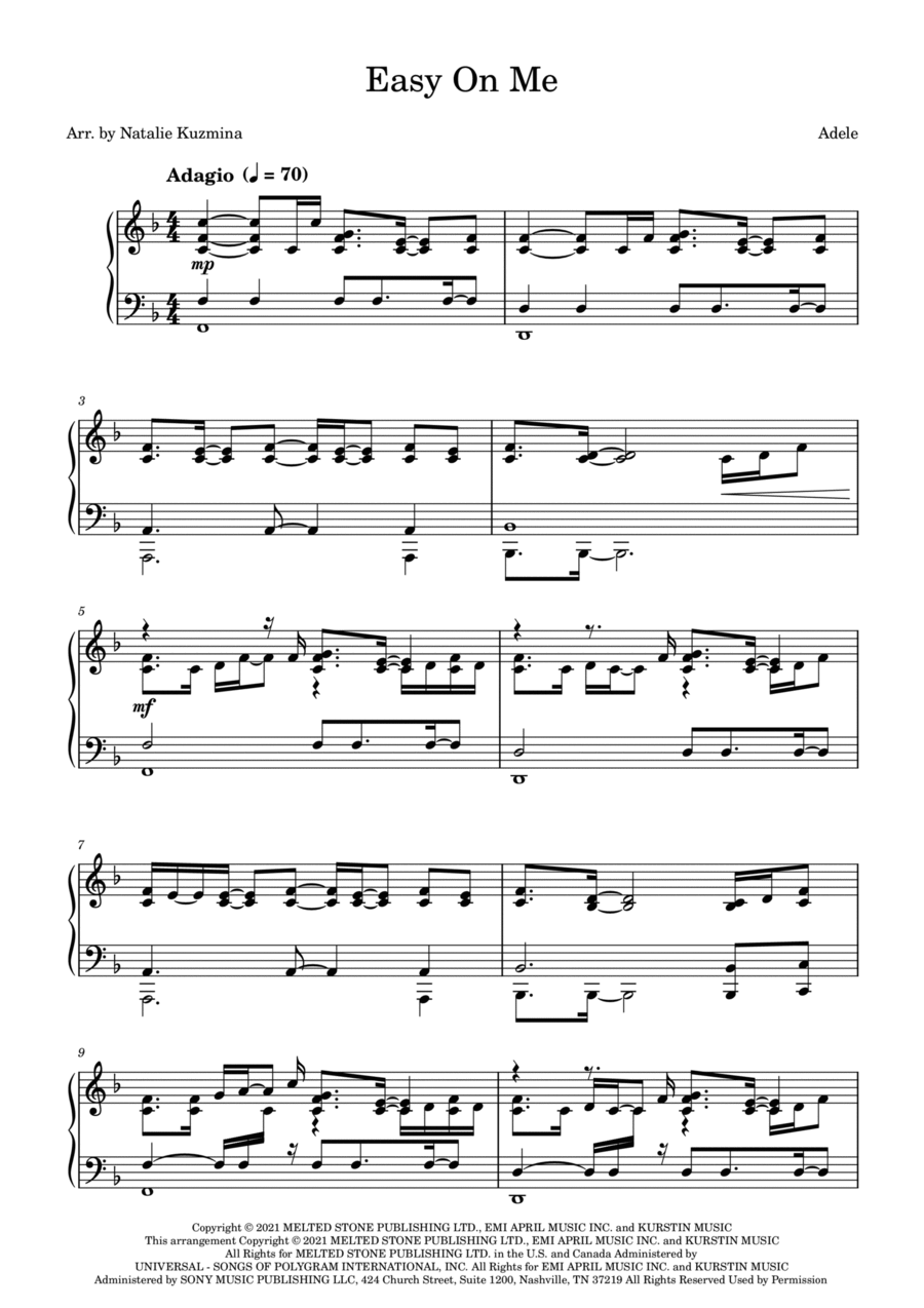 Easy On Me Piano Solo scores gallery preview page 1
