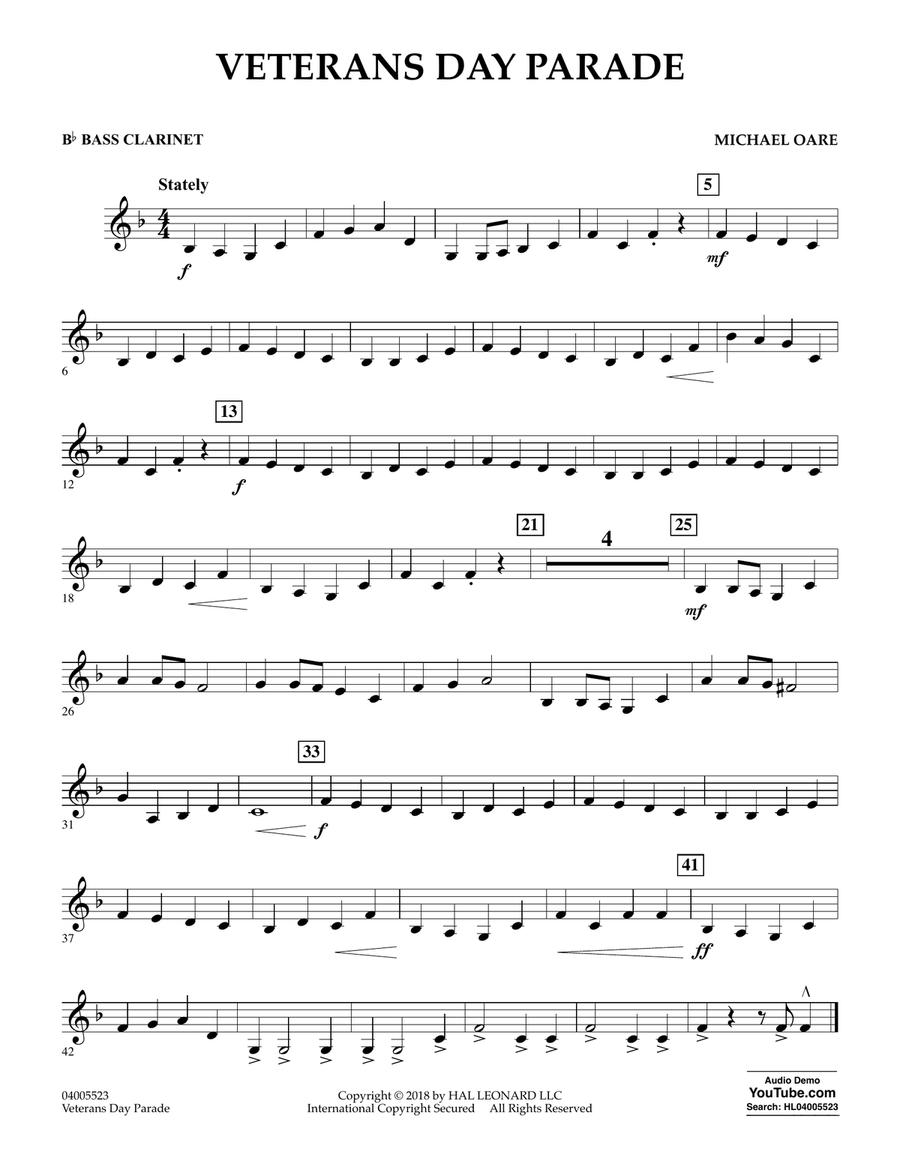 Veterans Day Parade - Bb Bass Clarinet Concert Band scores gallery preview page 1
