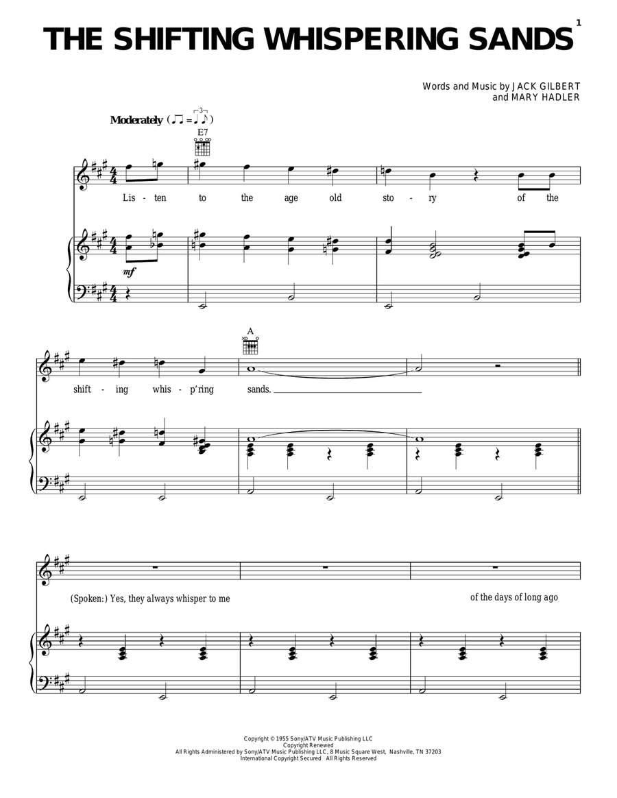 The Shifting Whispering Sands Piano, Vocal, Guitar scores gallery preview page 1