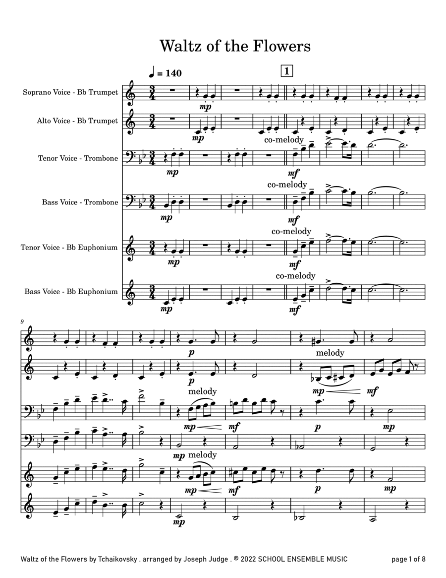 Waltz Of The Flowers by Tchaikovsky for Brass Quartet in Schools Brass Quartet scores gallery preview page 1