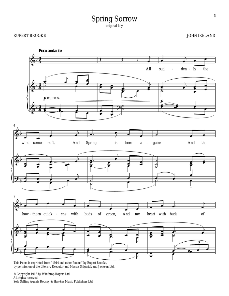 Spring Sorrow Piano, Vocal scores gallery preview page 1