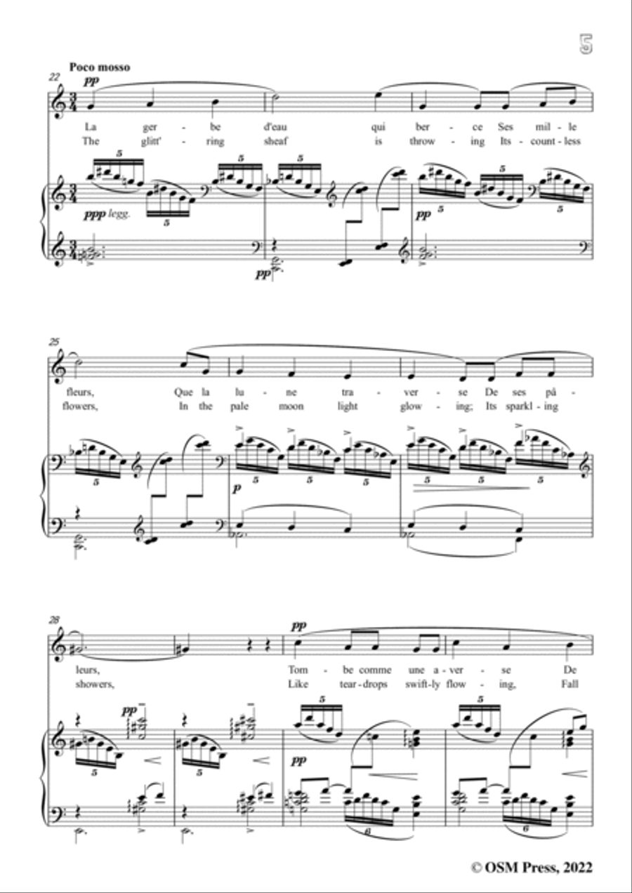 Debussy-Le jet d'eau,CD 70 No.3,in C Major,from '5 Poemes de Baudelaire,CD 70'for Voice and Piano Voice Solo scores gallery preview page 5