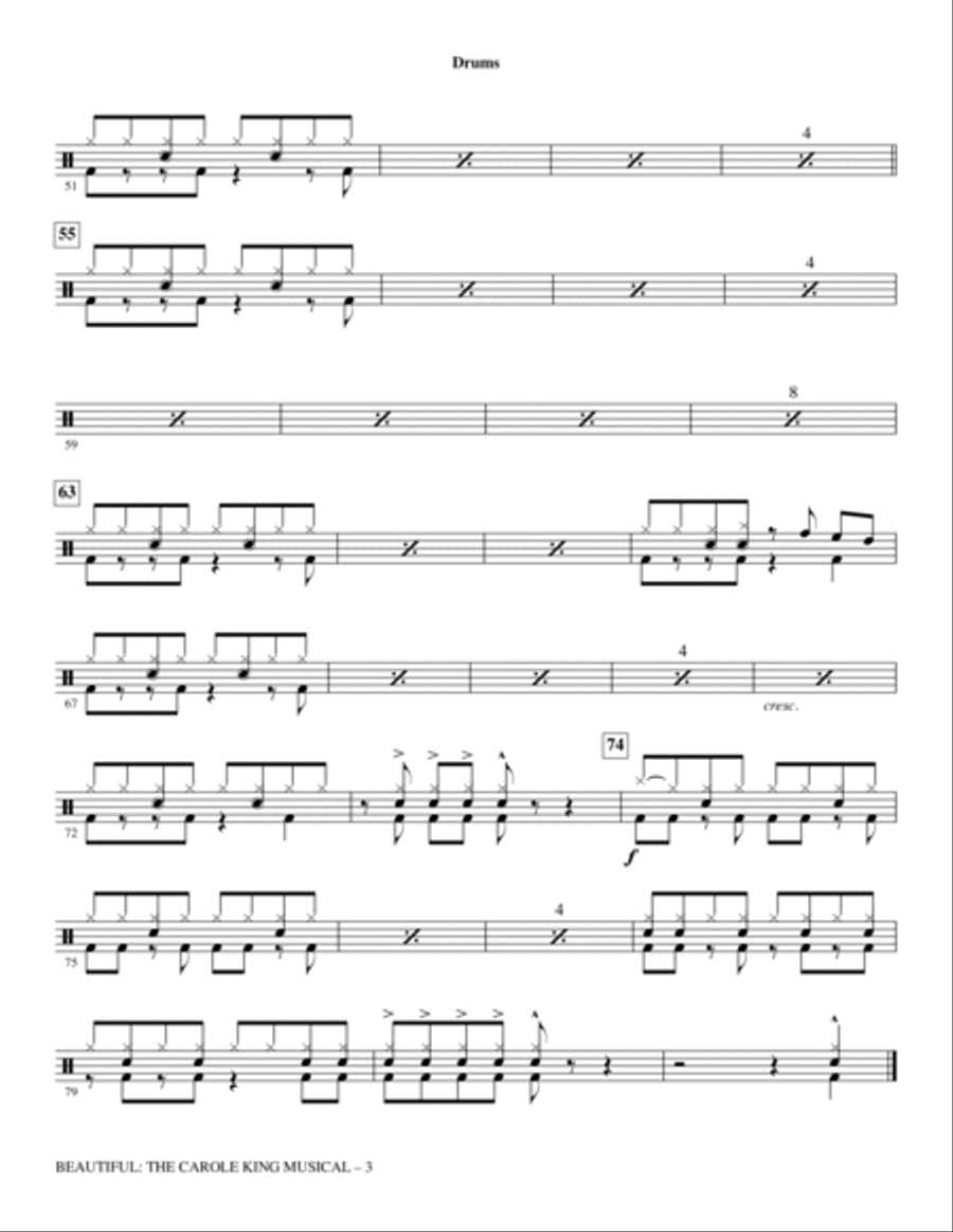 Beautiful: The Carole King Musical (Choral Selections) - Drums Choir scores gallery preview page 3