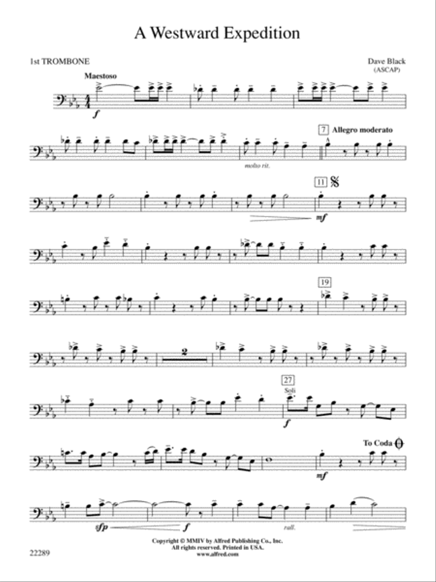 A Westward Expedition: 1st Trombone Concert Band scores gallery preview page 1