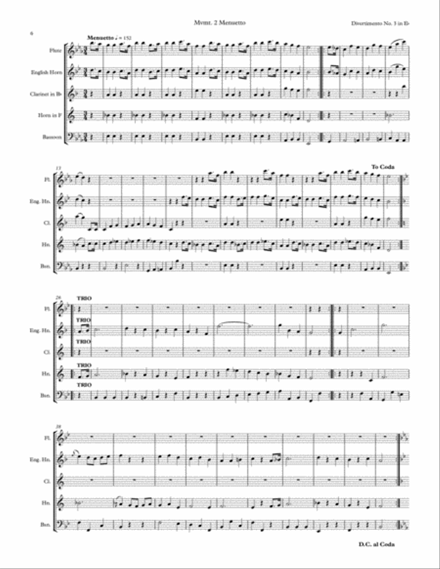 Mozart: Divertimento No. 3 in Eb Major, K. 166 for Woodwind Quintet (English Horn) Woodwind Quintet scores gallery preview page 6