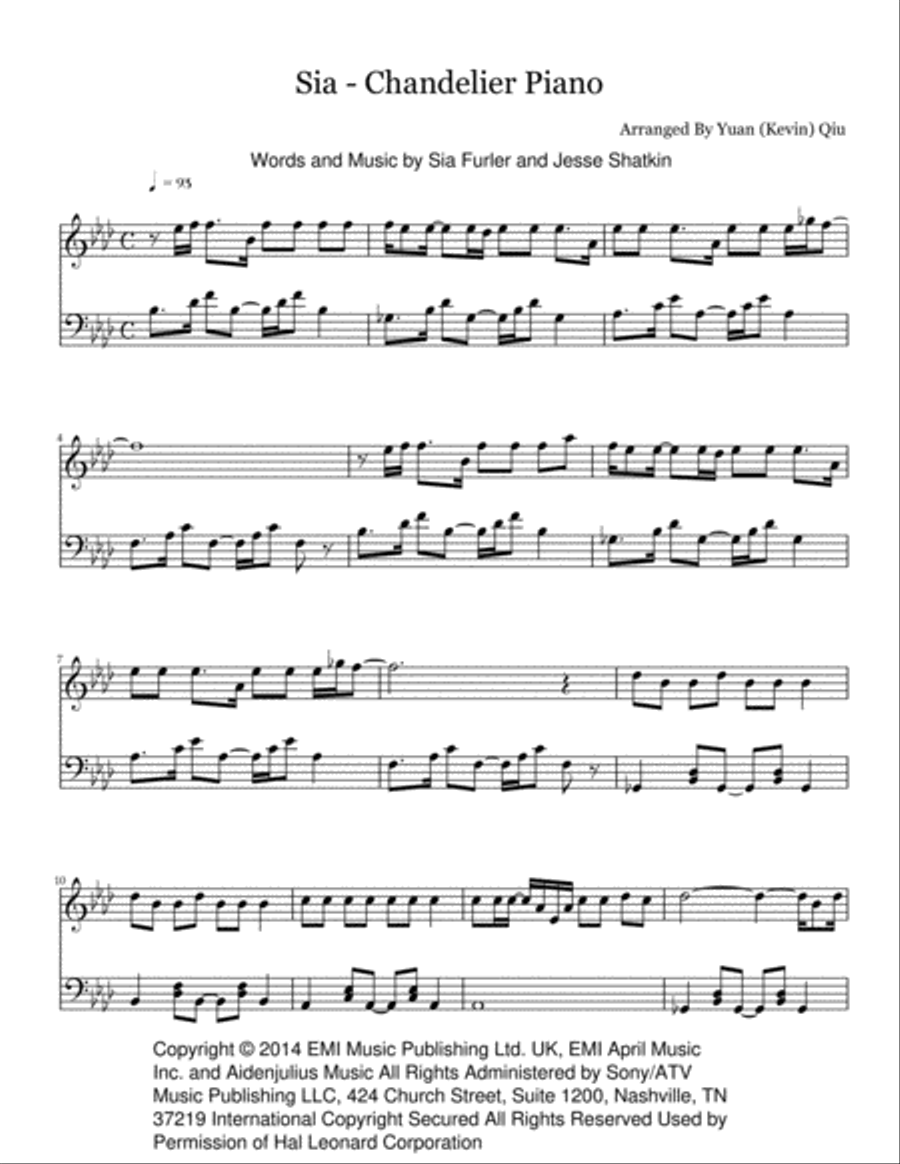 Chandelier Chandelier Piano Solo scores gallery preview page 1