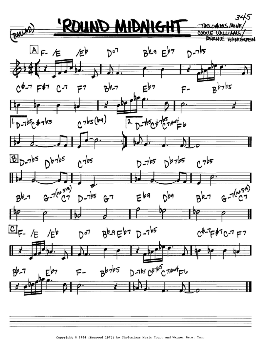 'Round Midnight B-Flat Instrument scores gallery preview page 1