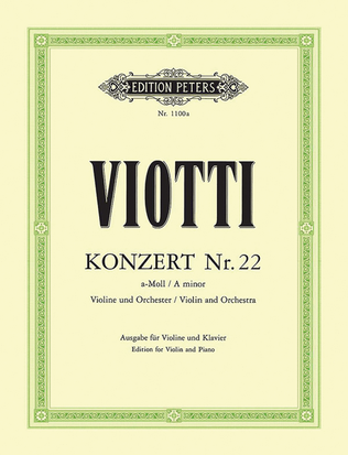 Book cover for Violin Concerto No. 22 in A minor (Edition for Violin and Piano)