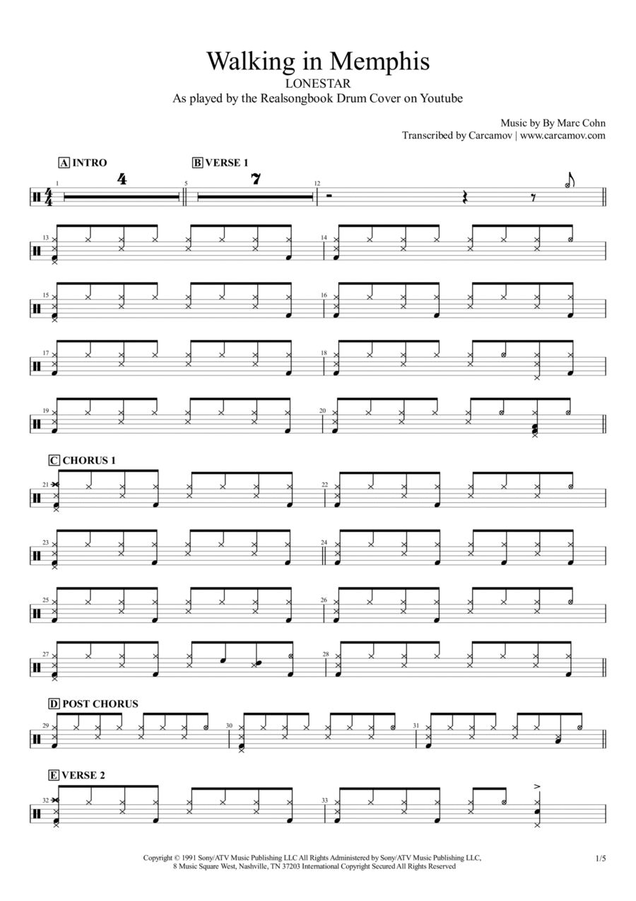 Walking In Memphis Walking In Memphis Drum Set scores gallery preview page 1