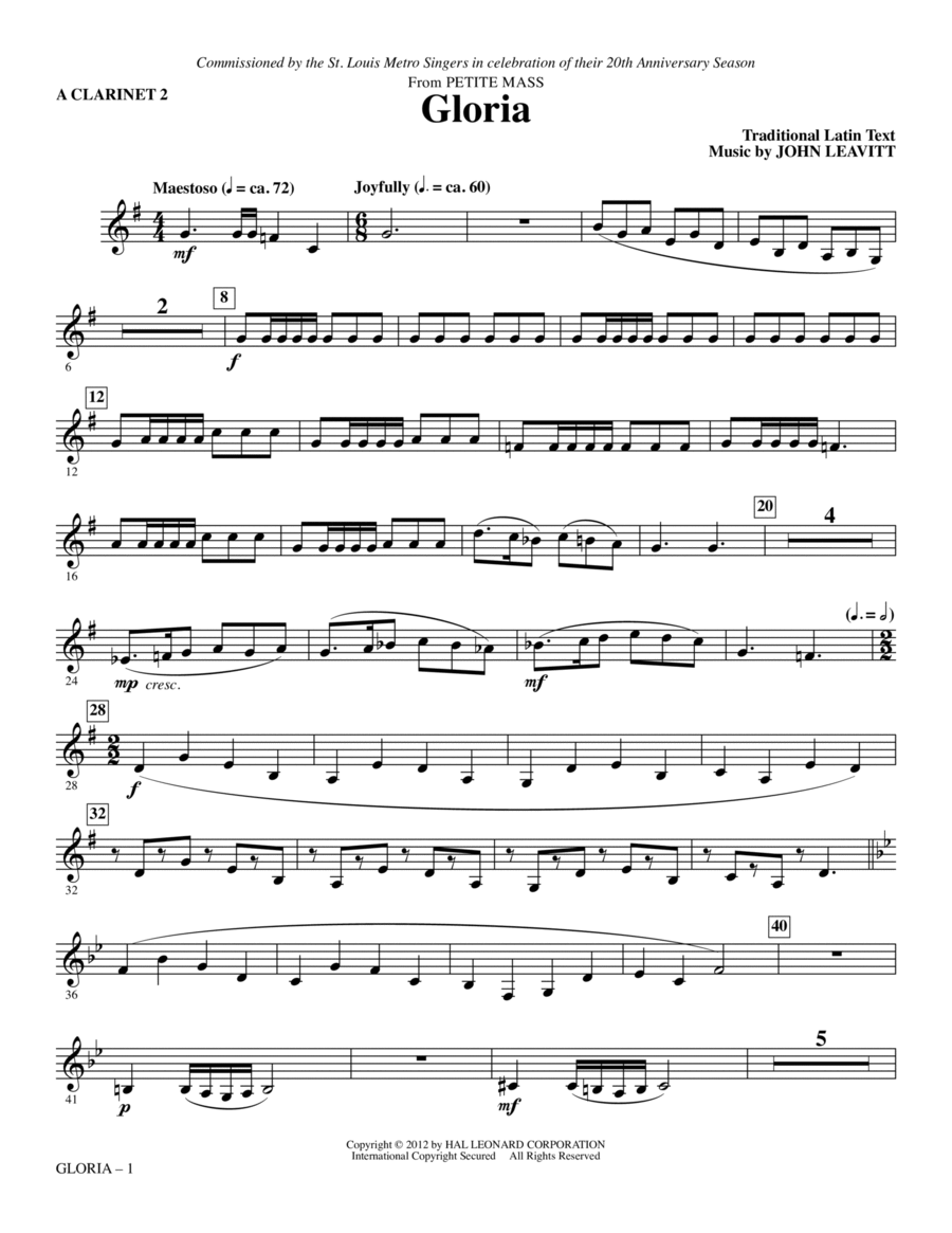 Gloria (from Petite Mass) - A Clarinet 2 Choir scores gallery preview page 1