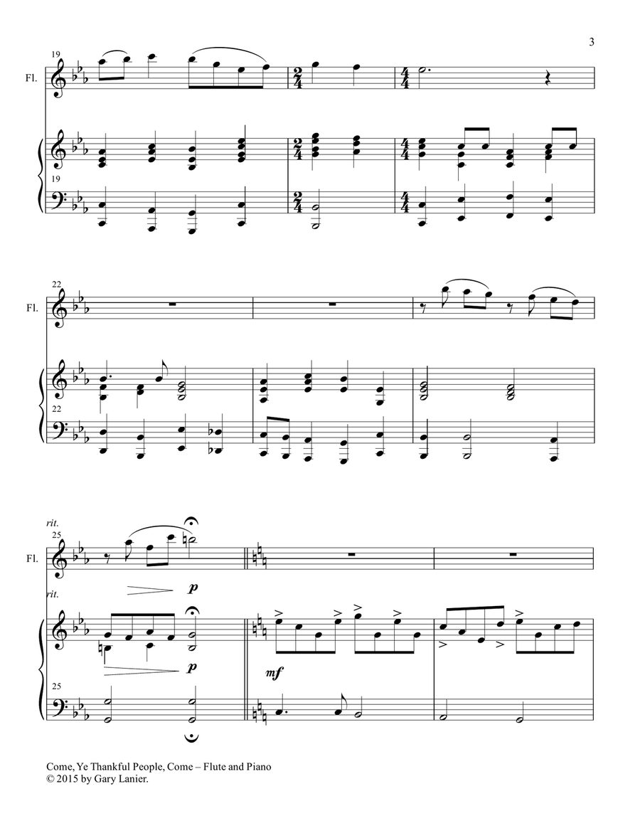 THREE THANKSGIVING HYMNS for Flute & Piano (Score and Parts included) image number null