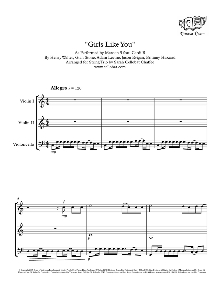 Girls Like You String Trio scores gallery preview page 1