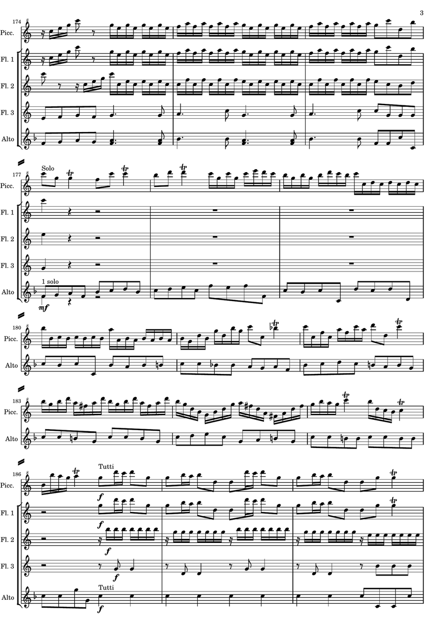 Vivaldi - Piccolo Concerto RV 443 - Second and third movements - version for Flute Quintet or Flute Woodwind Quintet scores gallery preview page 3