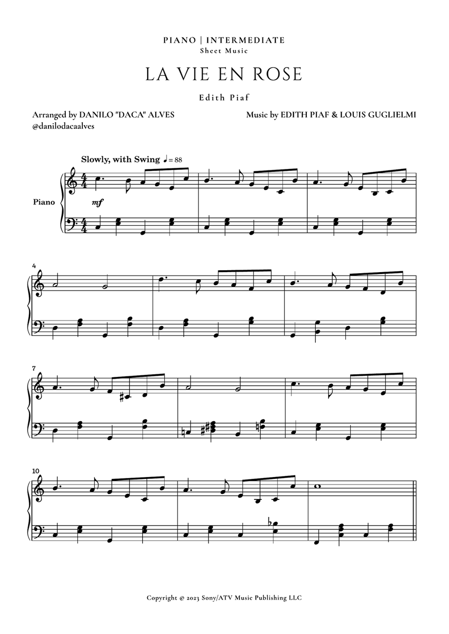 La Vie En Rose Piano Solo scores gallery preview page 1
