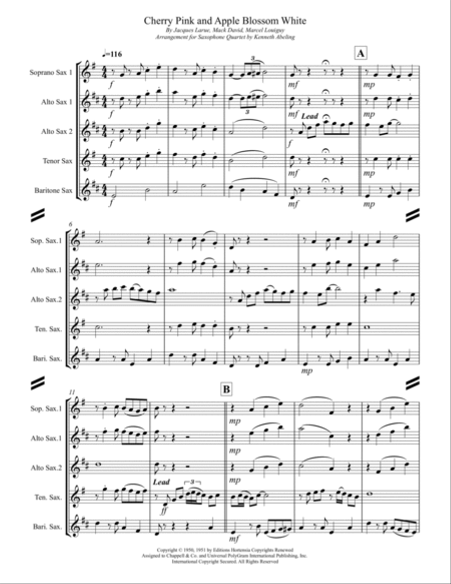 Cherry Pink And Apple Blossom White Saxophone Quartet scores gallery preview page 2