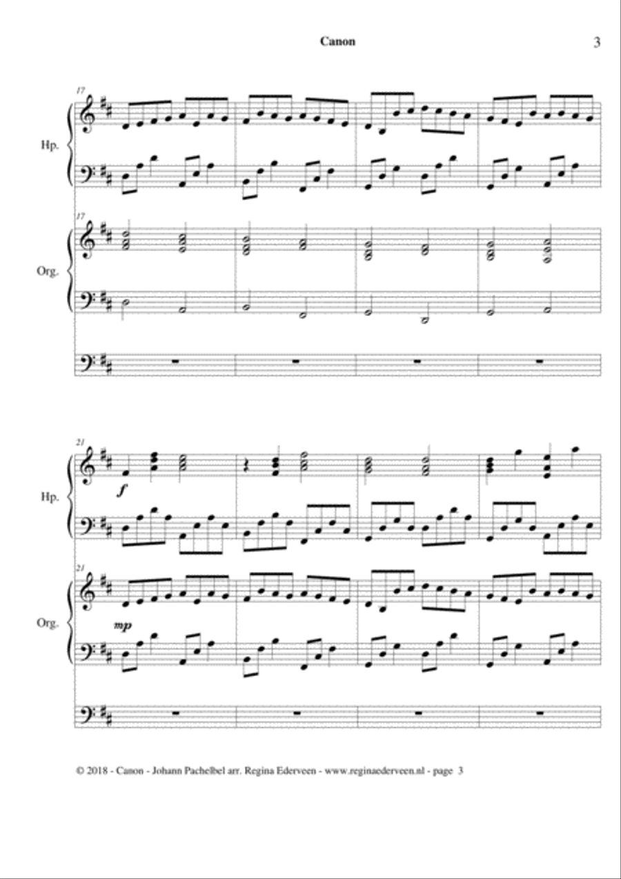 Canon in D - harp and organ Harp scores gallery preview page 3