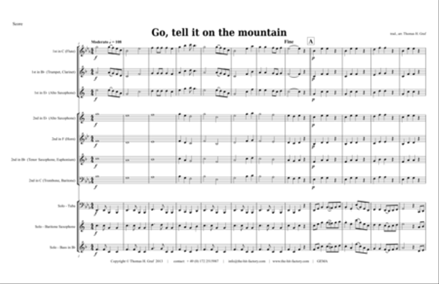 Go, tell it on the mountains TUBA & Kids Clarinet scores gallery preview page 1