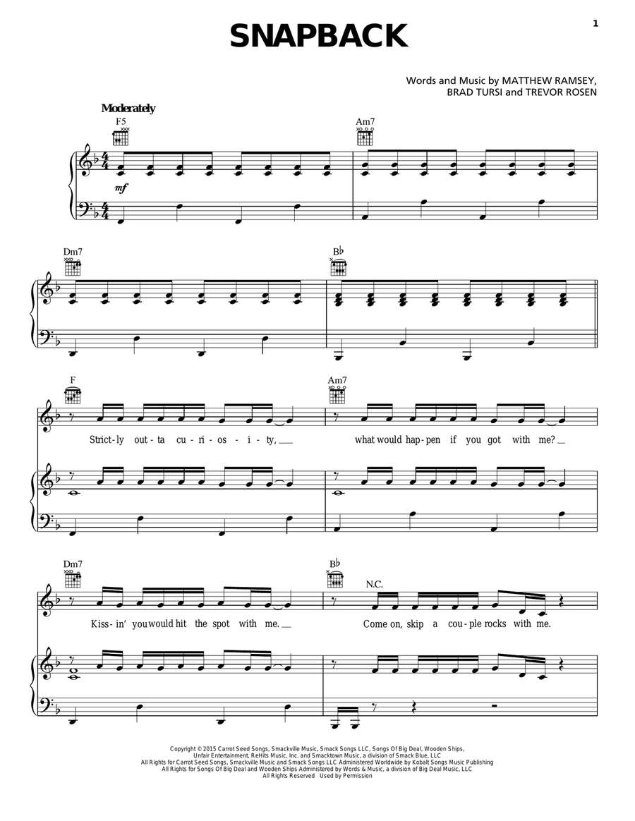 Snapback Piano, Vocal, Guitar scores gallery preview page 1
