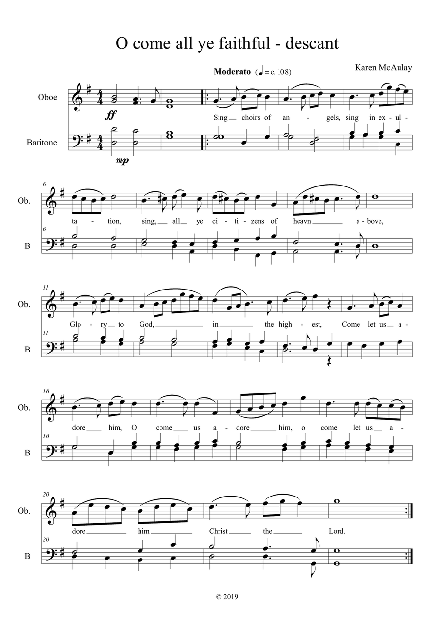 Adeste Fideles (O Come All Ye Faithful) new descant by Karen E McAulay Voice Solo scores gallery preview page 1