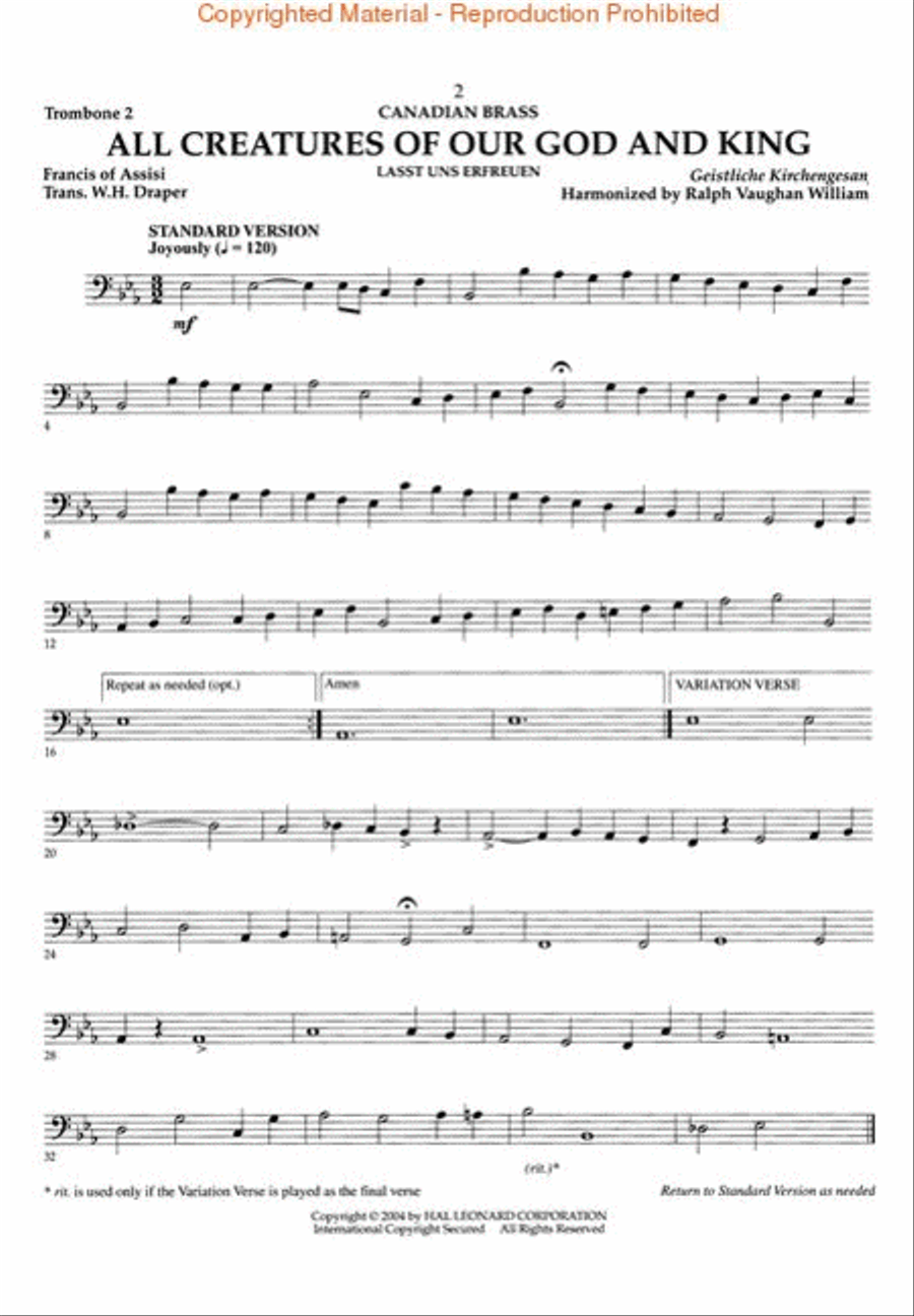 The Canadian Brass – 15 Favorite Hymns – Trombone 2 Brass Quintet scores gallery preview page 2