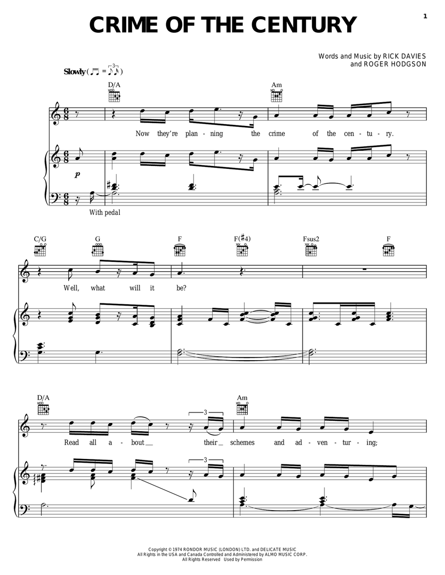 Crime Of The Century Piano, Vocal, Guitar scores gallery preview page 1