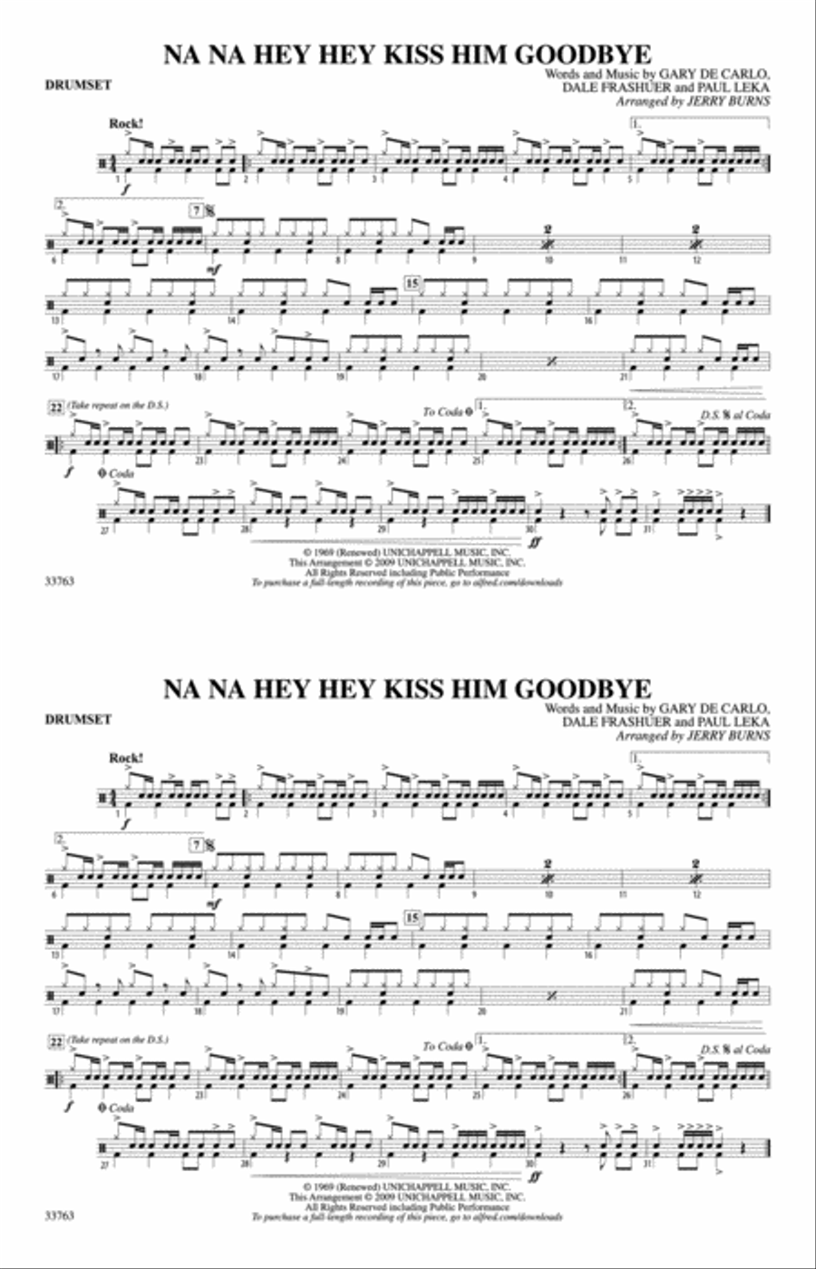 Na Na Hey Hey Kiss Him Goodbye: Drumset Marching Band scores gallery preview page 1