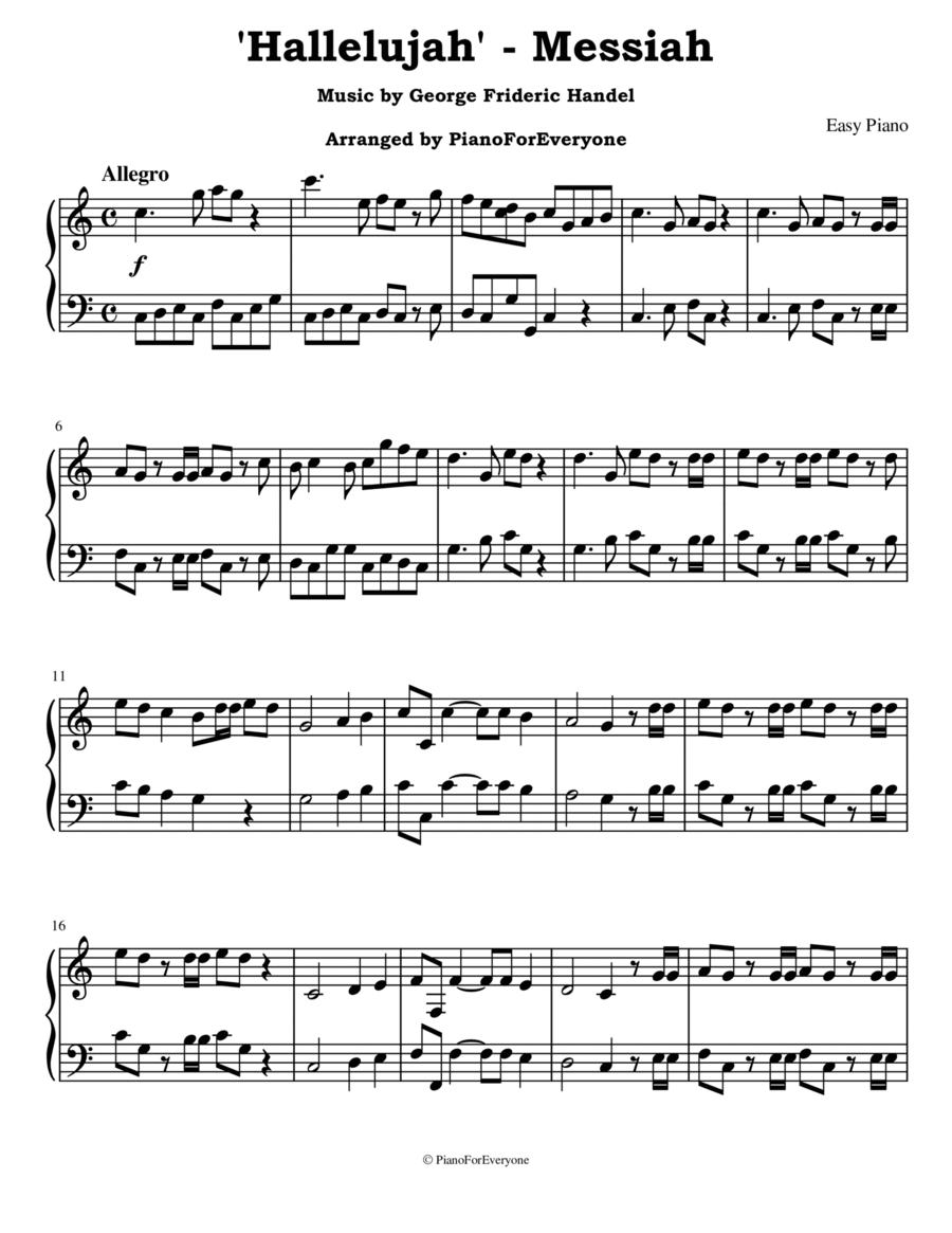 'Hallelujah' from Messiah - Handel (Easy Piano) image number null