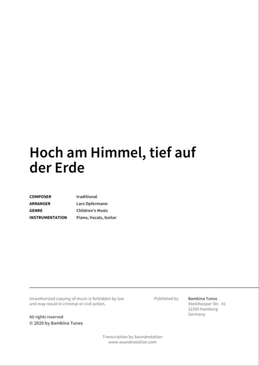 Hoch am Himmel, tief auf der Erde Piano, Vocal, Guitar scores gallery preview page 2
