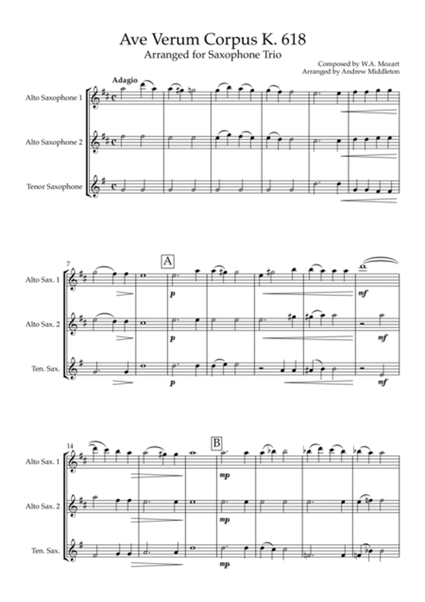 Ave Verum Corpus K. 618 arranged for Saxophone Trio image number null