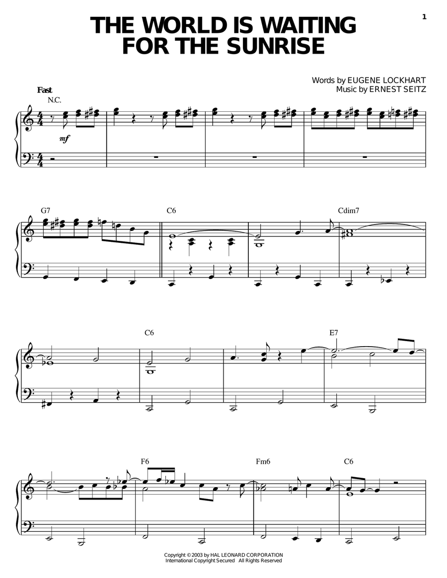 The World Is Waiting For The Sunrise Piano Solo scores gallery preview page 1
