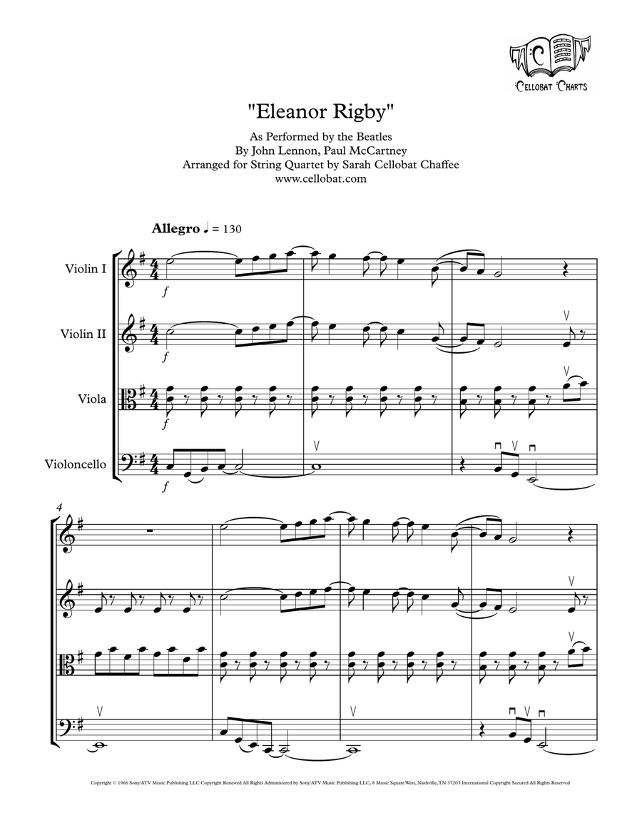 Eleanor Rigby String Quartet scores gallery preview page 1