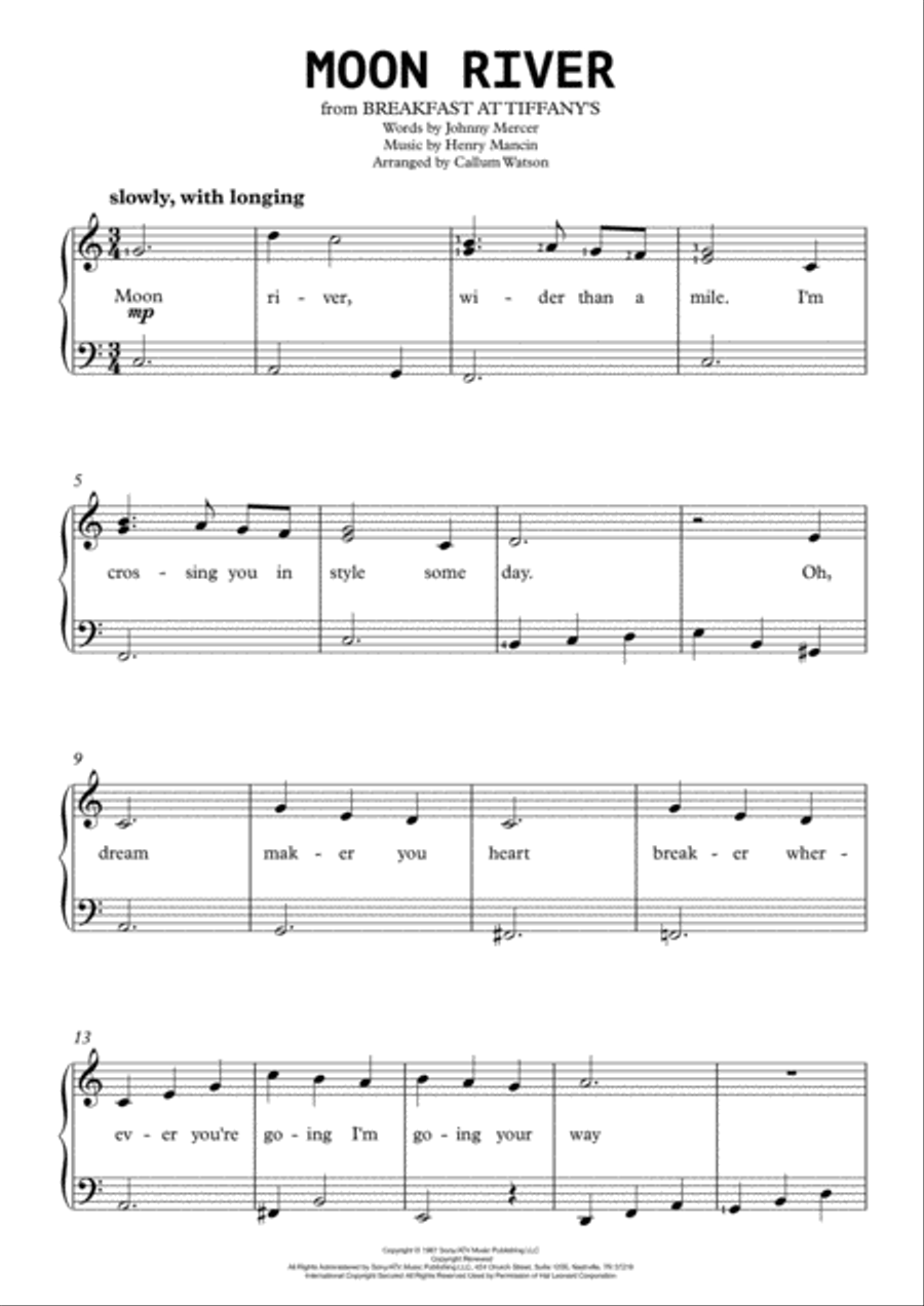Moon River Easy Piano scores gallery preview page 1